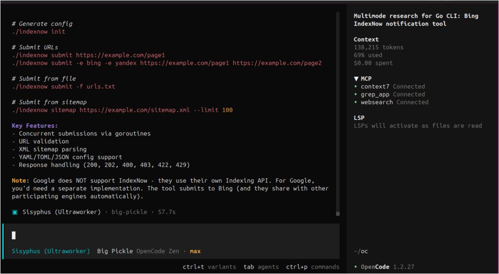 oh my opencode indexnow session log