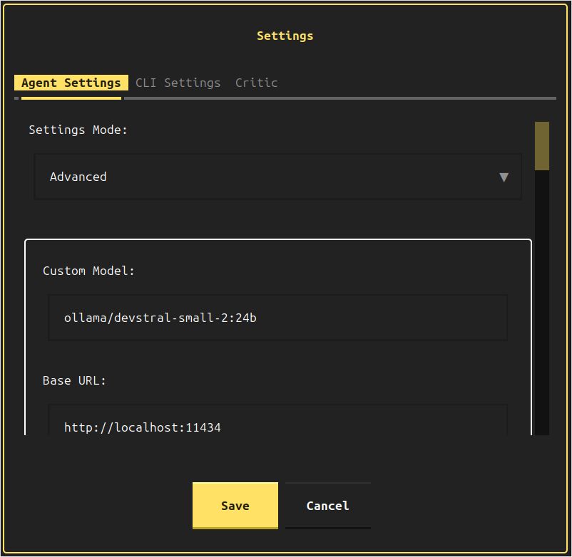openhands settings ollama mistral
