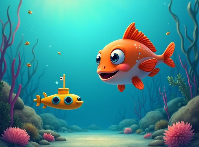 fish and submarine