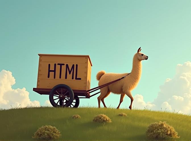 llama is pulling html cart