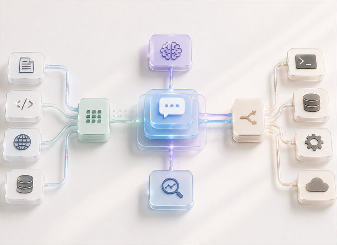 Landscape illustration in light tones of a layered AI assistant architecture with data flow lines, memory nodes, and servers, no text. illustration in light tones of a layered AI assistant architecture with data flow lines, memory nodes, and servers, no text.