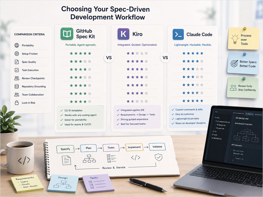 GitHub Spec Kit vs Kiro vs Claude Code spec-driven development workflows