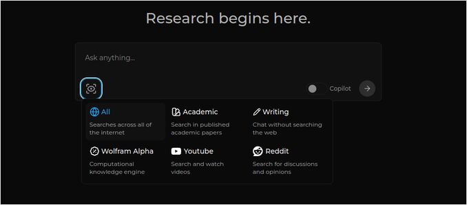 perplexica search options