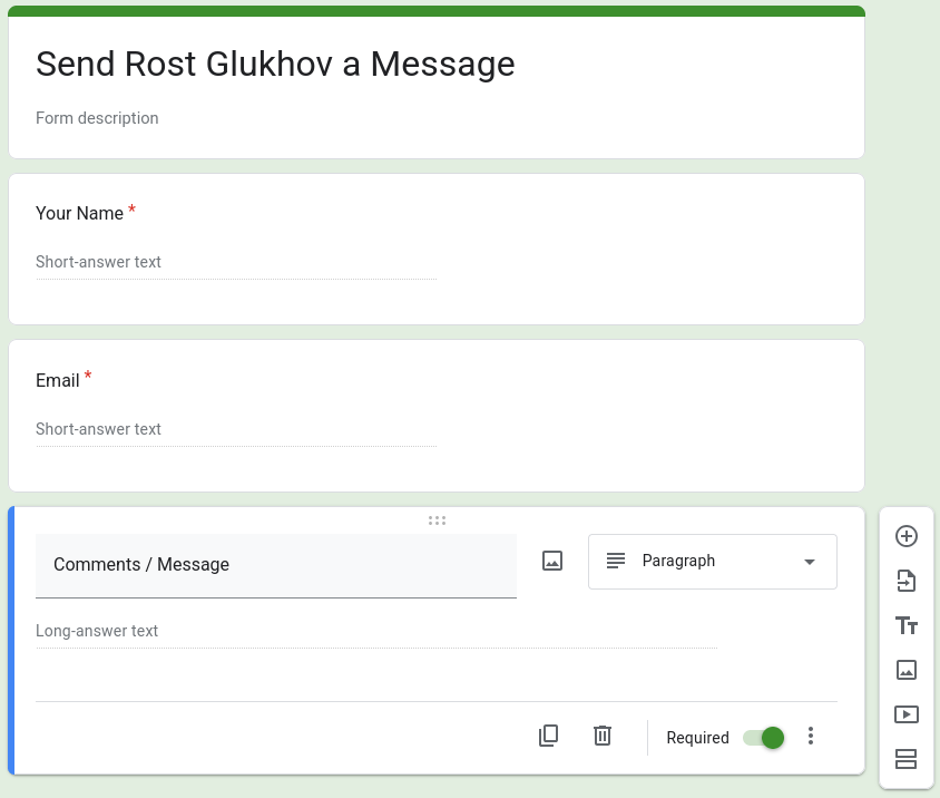 Google form config for submitting from a hugo generated website