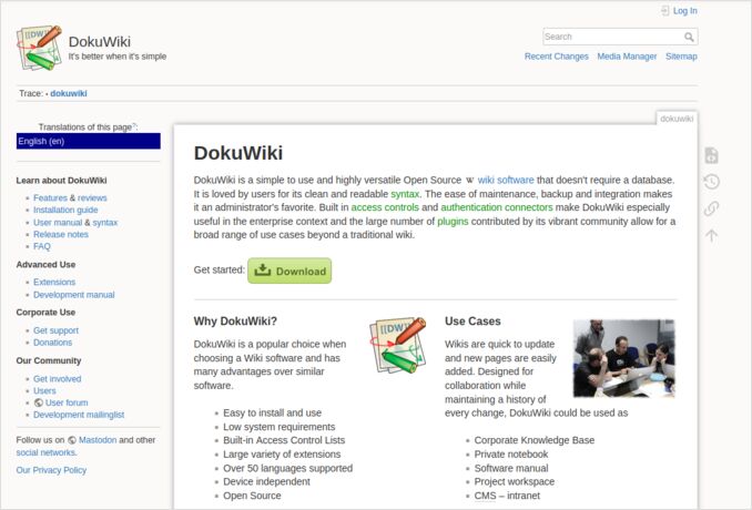 Dokuwiki home page DOkuwiki