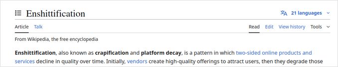 enshittification description from wiki