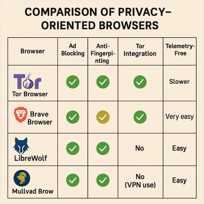 infographic of privacy focused browsers